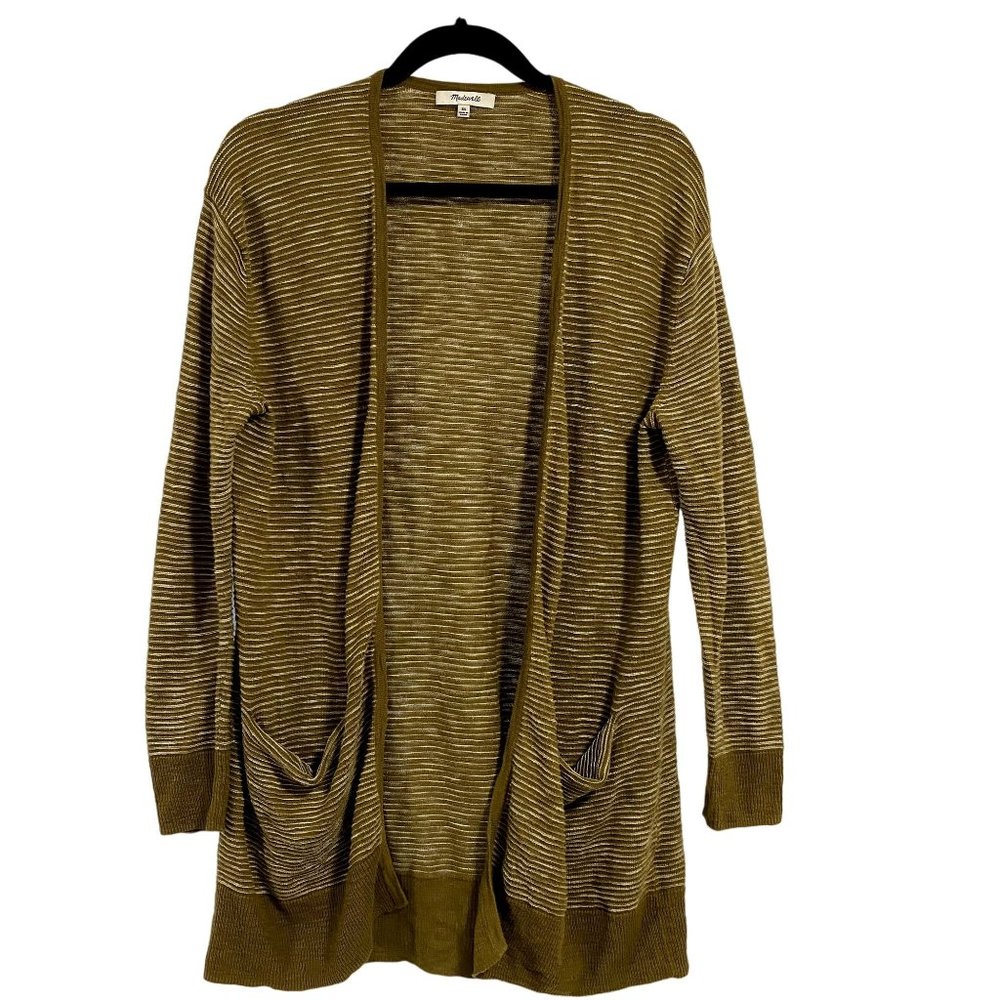 Madewell Summer Ryder‎ Cardigan Sweater in Olive Green Stripe Size XS